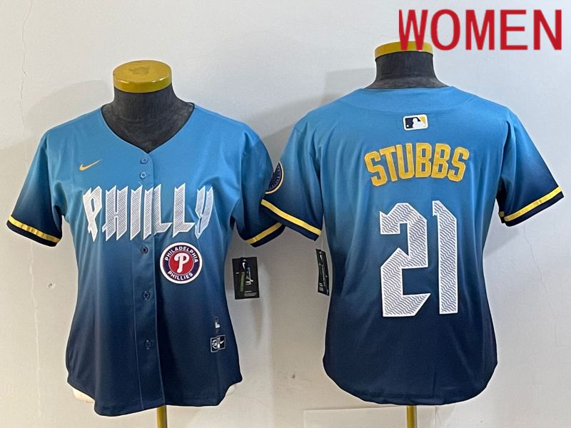 Women Philadelphia Phillies #21 Stubbs Blue City Edition 2024 Nike MLB Jersey style 2